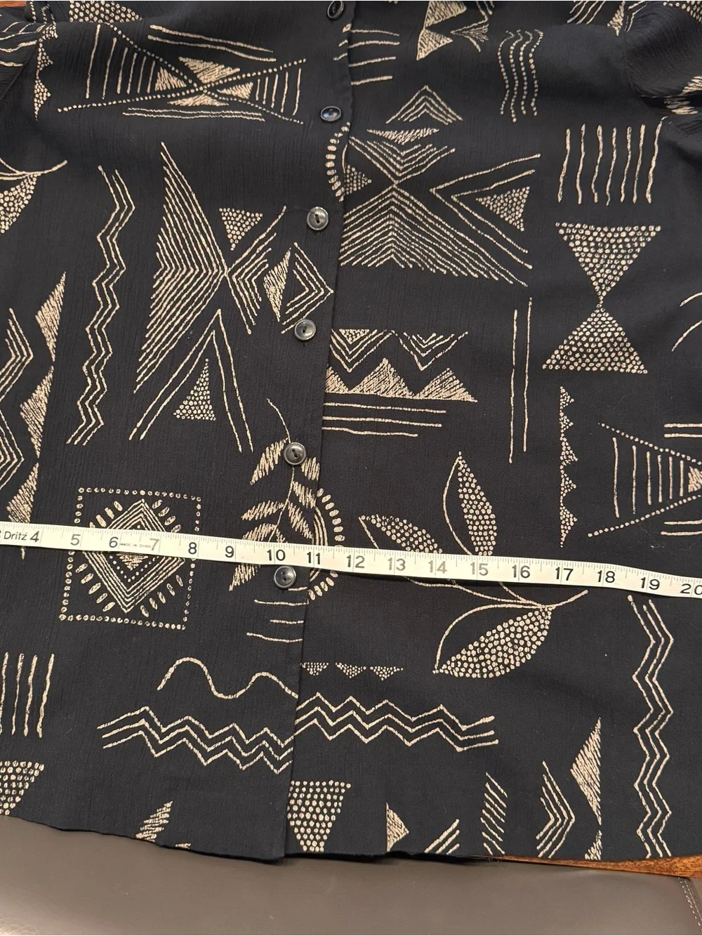 Women's Black Button-Down Shirt Jacket with Geometric Print